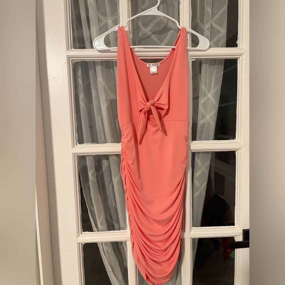VENUS Coral Ruched Mini Dress